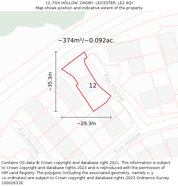 12, FOX HOLLOW, OADBY, LEICESTER, LE2 4QY: Plot and title map