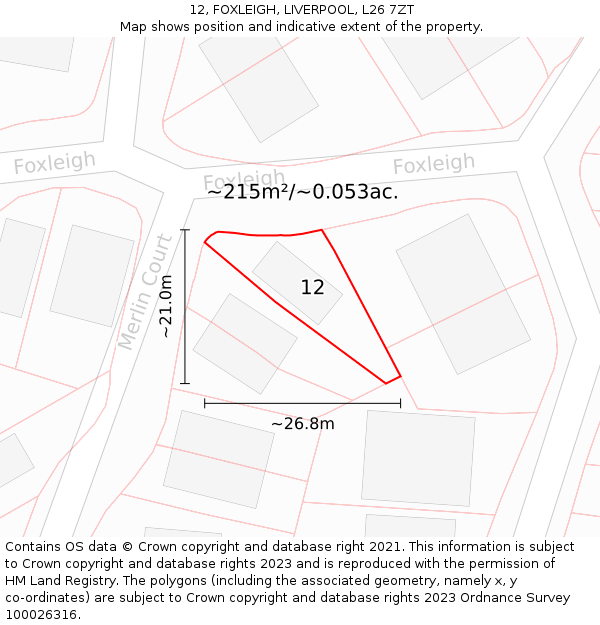 12, FOXLEIGH, LIVERPOOL, L26 7ZT: Plot and title map
