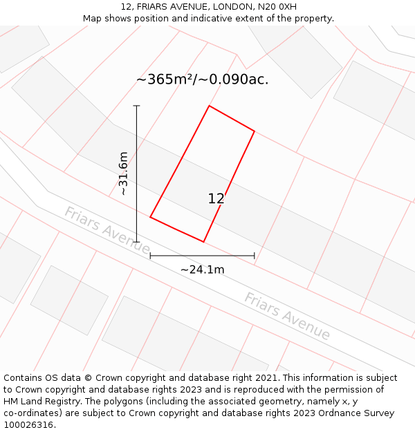 12, FRIARS AVENUE, LONDON, N20 0XH: Plot and title map