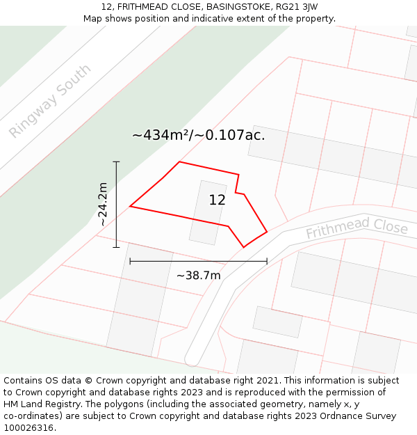 12, FRITHMEAD CLOSE, BASINGSTOKE, RG21 3JW: Plot and title map