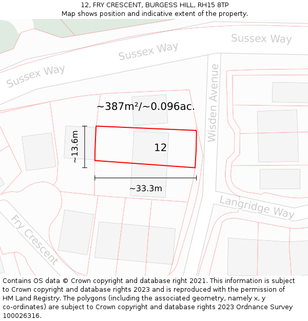 12, FRY CRESCENT, BURGESS HILL, RH15 8TP: Plot and title map