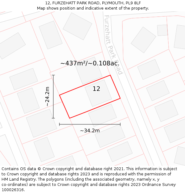 12, FURZEHATT PARK ROAD, PLYMOUTH, PL9 8LF: Plot and title map