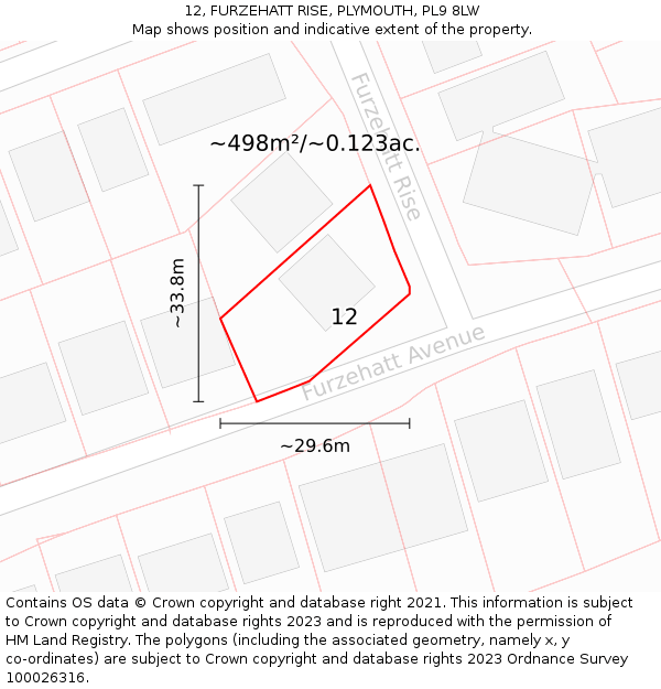 12, FURZEHATT RISE, PLYMOUTH, PL9 8LW: Plot and title map