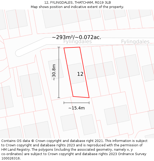 12, FYLINGDALES, THATCHAM, RG19 3LB: Plot and title map