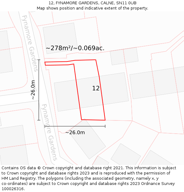 12, FYNAMORE GARDENS, CALNE, SN11 0UB: Plot and title map