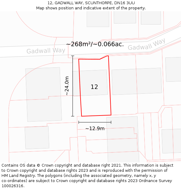 12, GADWALL WAY, SCUNTHORPE, DN16 3UU: Plot and title map