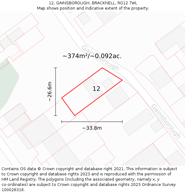 12, GAINSBOROUGH, BRACKNELL, RG12 7WL: Plot and title map