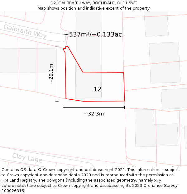 12, GALBRAITH WAY, ROCHDALE, OL11 5WE: Plot and title map