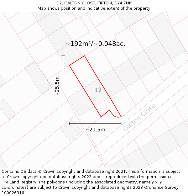 12, GALTON CLOSE, TIPTON, DY4 7NN: Plot and title map