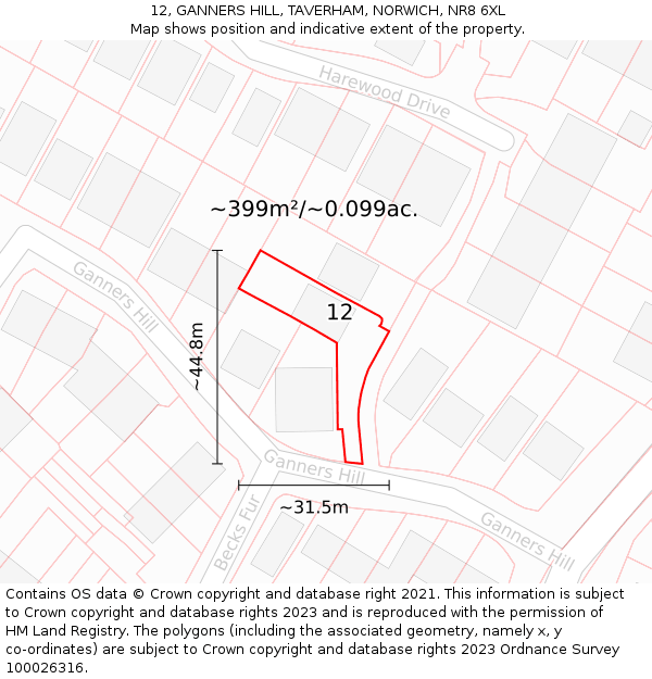 12, GANNERS HILL, TAVERHAM, NORWICH, NR8 6XL: Plot and title map