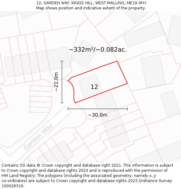 12, GARDEN WAY, KINGS HILL, WEST MALLING, ME19 4FH: Plot and title map