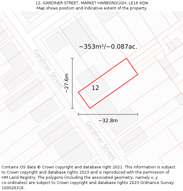 12, GARDINER STREET, MARKET HARBOROUGH, LE16 9QW: Plot and title map