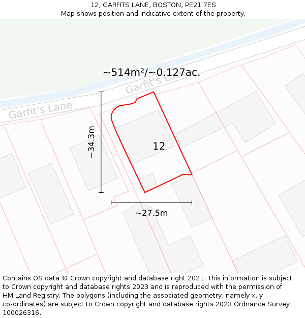 12, GARFITS LANE, BOSTON, PE21 7ES: Plot and title map