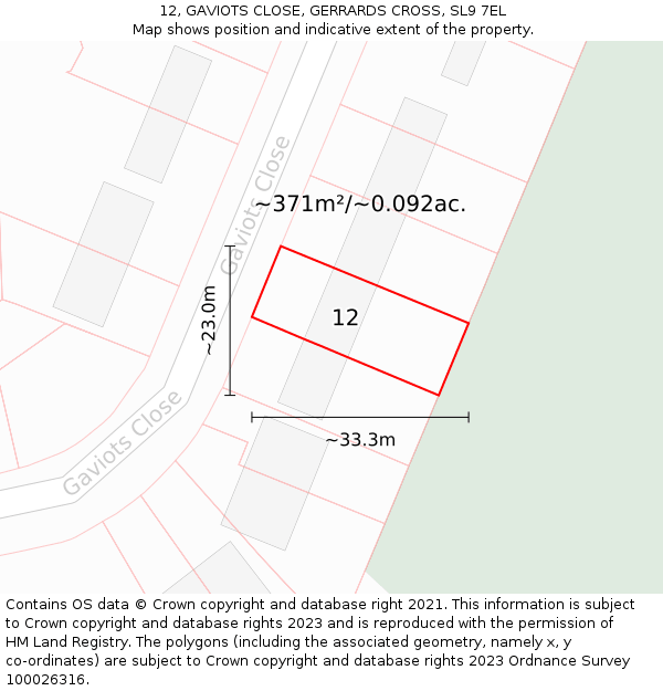 12, GAVIOTS CLOSE, GERRARDS CROSS, SL9 7EL: Plot and title map