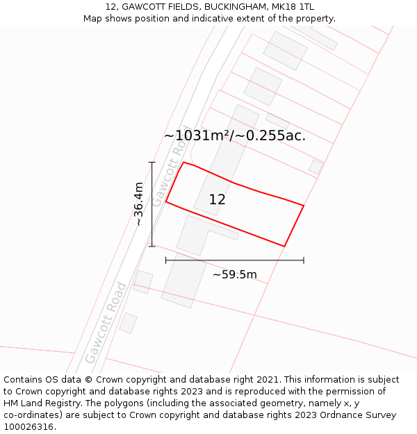 12, GAWCOTT FIELDS, BUCKINGHAM, MK18 1TL: Plot and title map