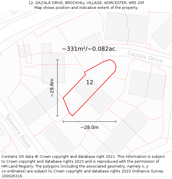 12, GAZALA DRIVE, BROCKHILL VILLAGE, WORCESTER, WR5 2SF: Plot and title map