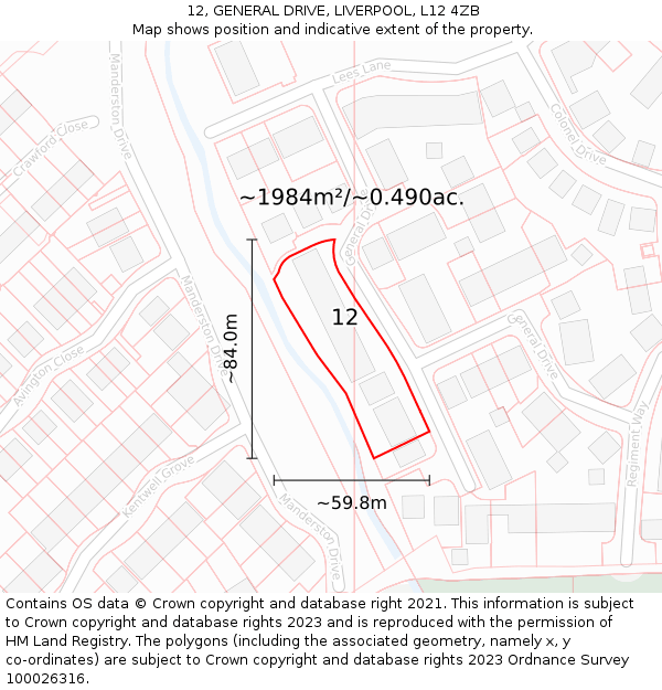 12, GENERAL DRIVE, LIVERPOOL, L12 4ZB: Plot and title map