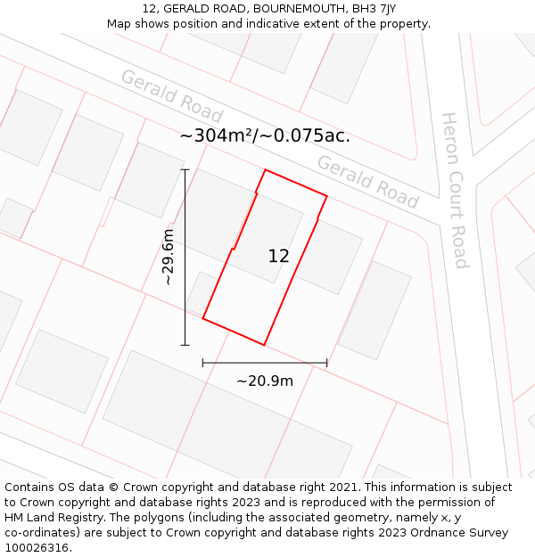12, GERALD ROAD, BOURNEMOUTH, BH3 7JY: Plot and title map