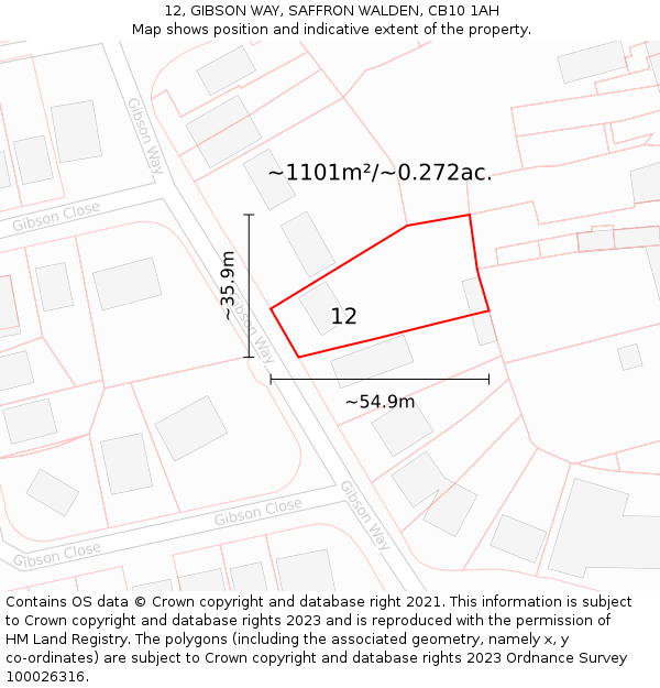 12, GIBSON WAY, SAFFRON WALDEN, CB10 1AH: Plot and title map