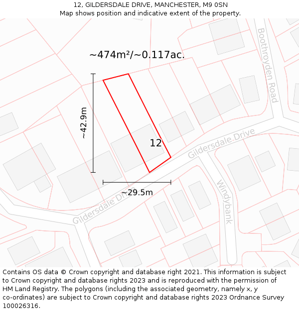 12, GILDERSDALE DRIVE, MANCHESTER, M9 0SN: Plot and title map