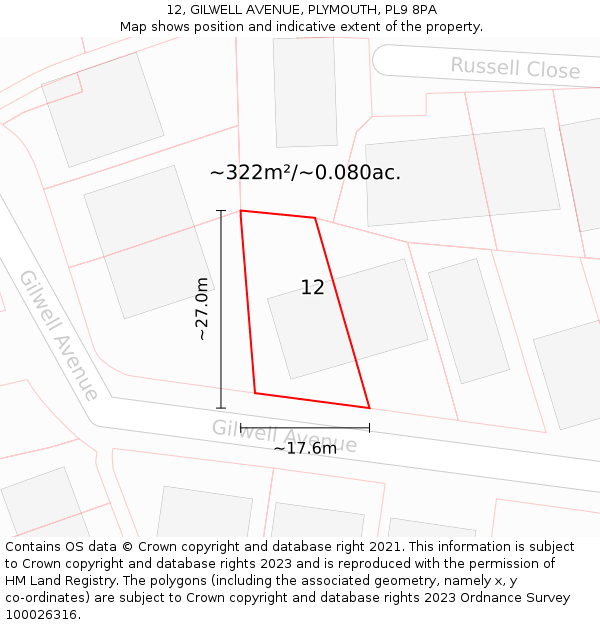 12, GILWELL AVENUE, PLYMOUTH, PL9 8PA: Plot and title map