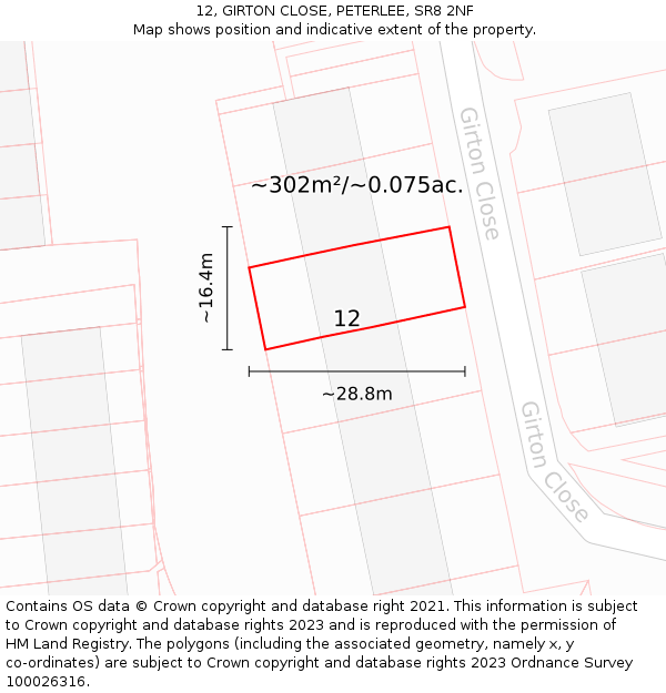 12, GIRTON CLOSE, PETERLEE, SR8 2NF: Plot and title map