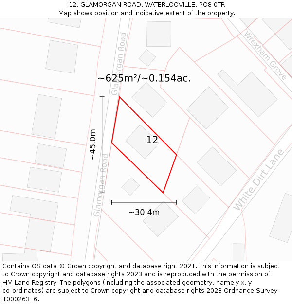 12, GLAMORGAN ROAD, WATERLOOVILLE, PO8 0TR: Plot and title map