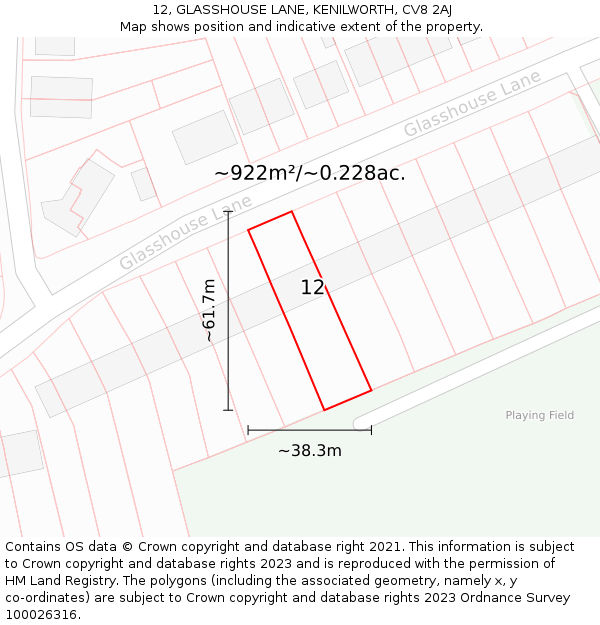 12, GLASSHOUSE LANE, KENILWORTH, CV8 2AJ: Plot and title map