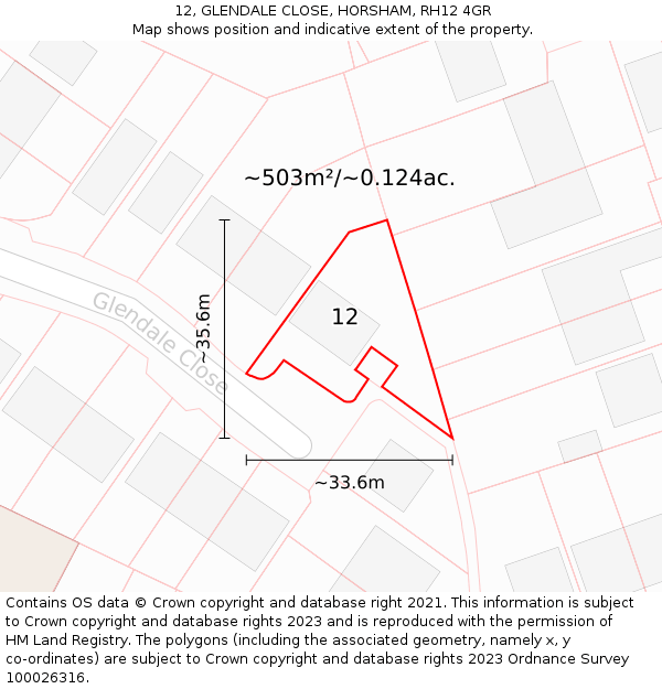 12, GLENDALE CLOSE, HORSHAM, RH12 4GR: Plot and title map