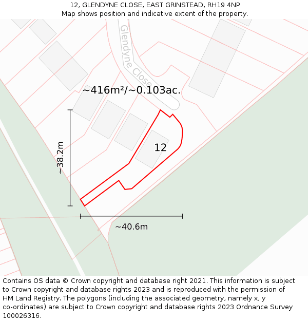12, GLENDYNE CLOSE, EAST GRINSTEAD, RH19 4NP: Plot and title map