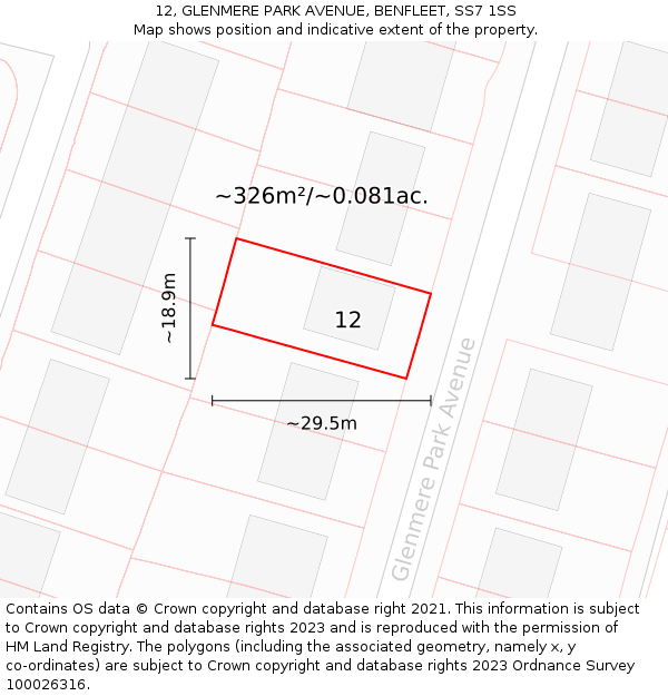 12, GLENMERE PARK AVENUE, BENFLEET, SS7 1SS: Plot and title map