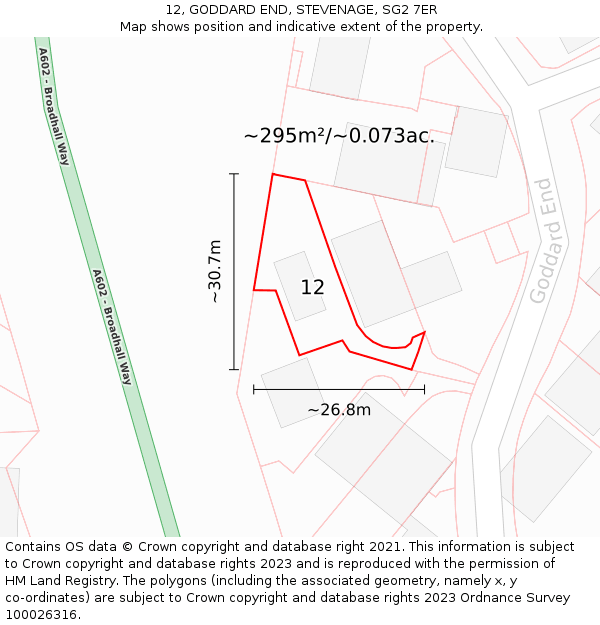 12, GODDARD END, STEVENAGE, SG2 7ER: Plot and title map