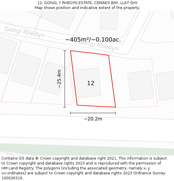 12, GONGL Y RHEDYN ESTATE, CEMAES BAY, LL67 0HY: Plot and title map