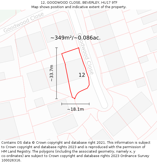 12, GOODWOOD CLOSE, BEVERLEY, HU17 9TF: Plot and title map