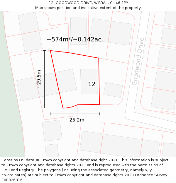 12, GOODWOOD DRIVE, WIRRAL, CH46 1PY: Plot and title map