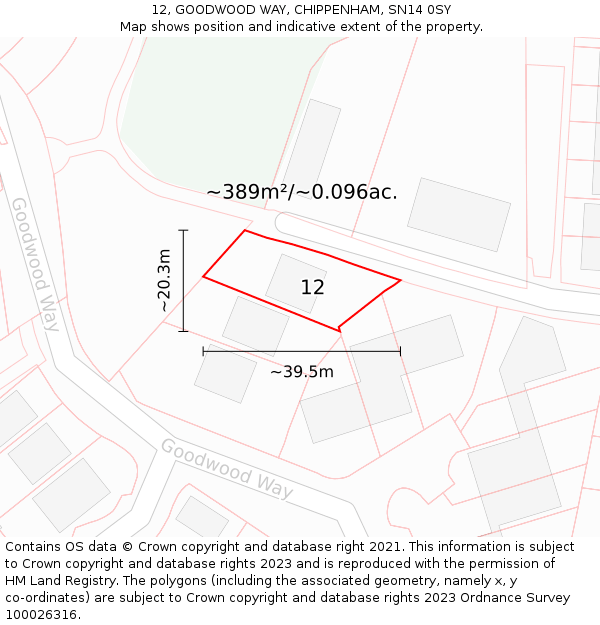 12, GOODWOOD WAY, CHIPPENHAM, SN14 0SY: Plot and title map