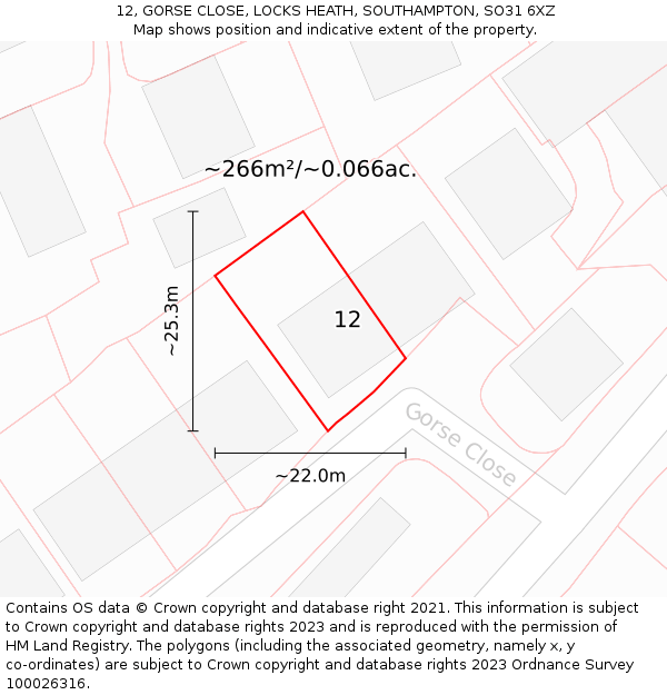 12, GORSE CLOSE, LOCKS HEATH, SOUTHAMPTON, SO31 6XZ: Plot and title map