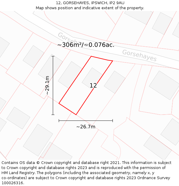 12, GORSEHAYES, IPSWICH, IP2 9AU: Plot and title map