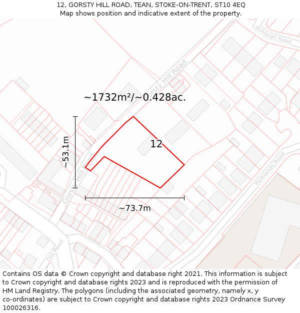 12, GORSTY HILL ROAD, TEAN, STOKE-ON-TRENT, ST10 4EQ: Plot and title map