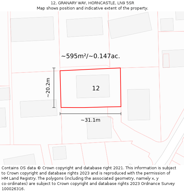 12, GRANARY WAY, HORNCASTLE, LN9 5SR: Plot and title map