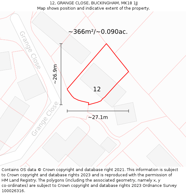 12, GRANGE CLOSE, BUCKINGHAM, MK18 1JJ: Plot and title map