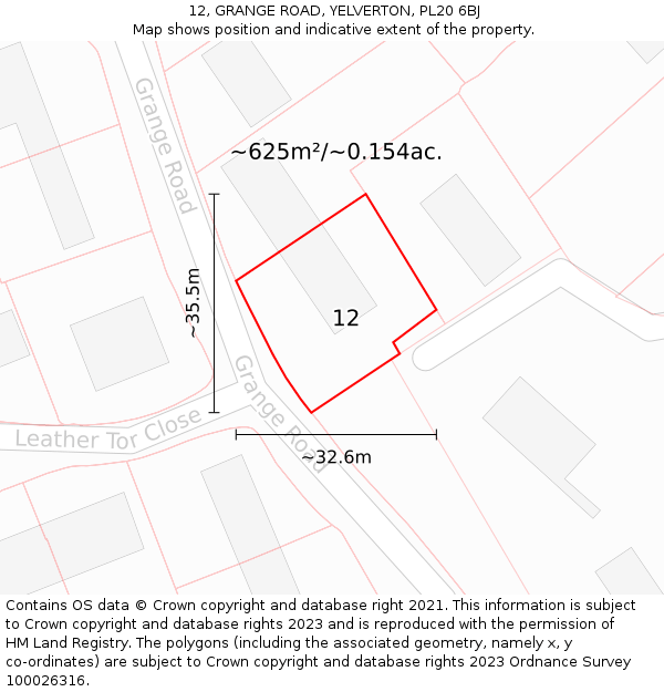 12, GRANGE ROAD, YELVERTON, PL20 6BJ: Plot and title map