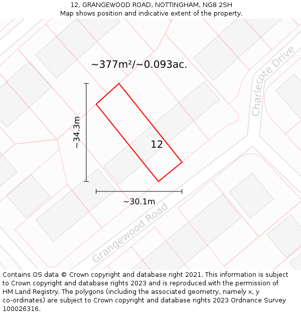 12, GRANGEWOOD ROAD, NOTTINGHAM, NG8 2SH: Plot and title map