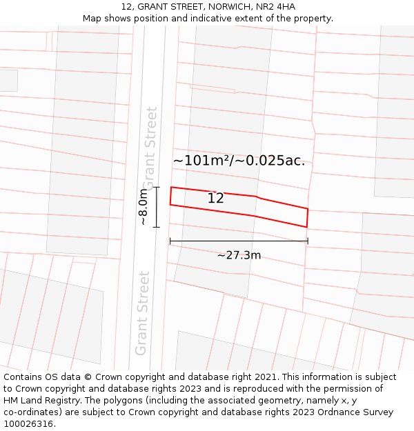 12, GRANT STREET, NORWICH, NR2 4HA: Plot and title map