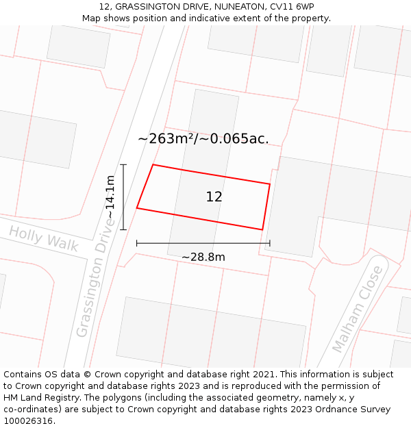 12, GRASSINGTON DRIVE, NUNEATON, CV11 6WP: Plot and title map