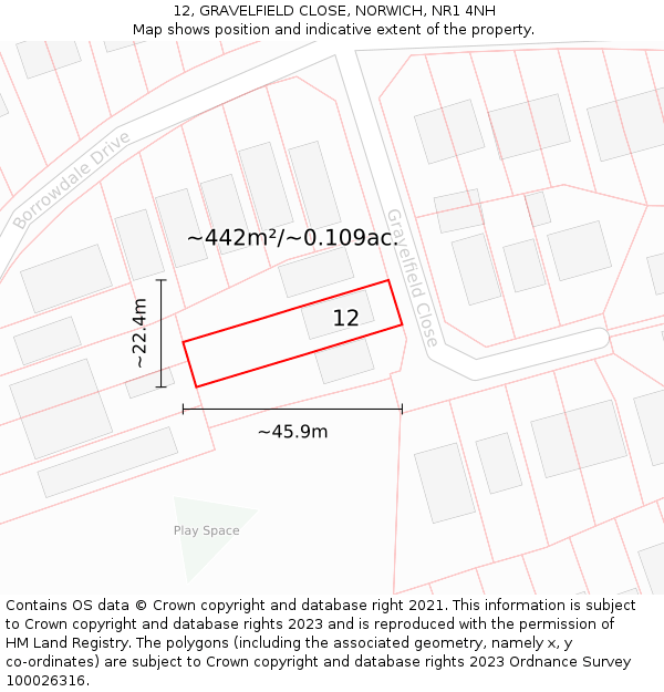 12, GRAVELFIELD CLOSE, NORWICH, NR1 4NH: Plot and title map