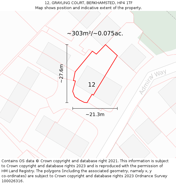 12, GRAYLING COURT, BERKHAMSTED, HP4 1TF: Plot and title map