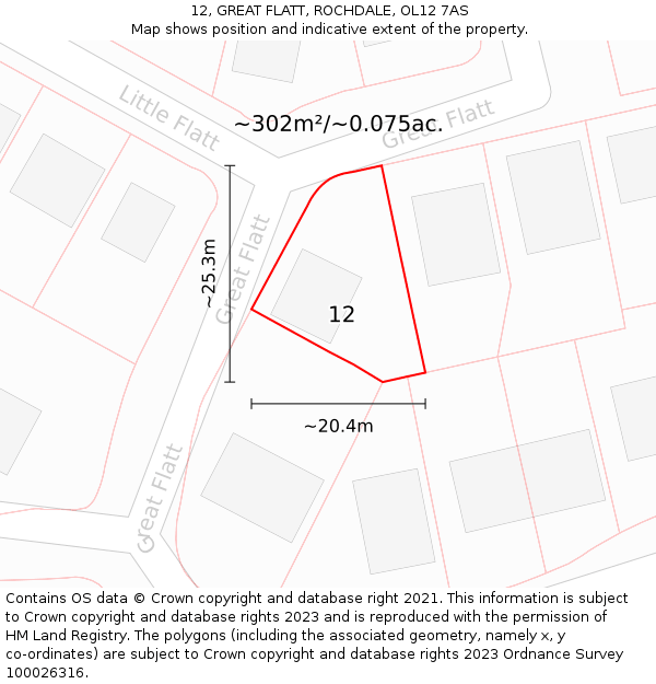 12, GREAT FLATT, ROCHDALE, OL12 7AS: Plot and title map