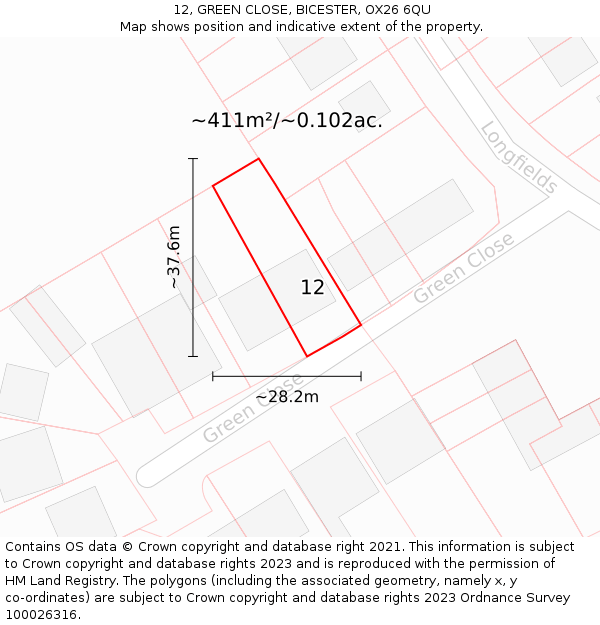 12, GREEN CLOSE, BICESTER, OX26 6QU: Plot and title map