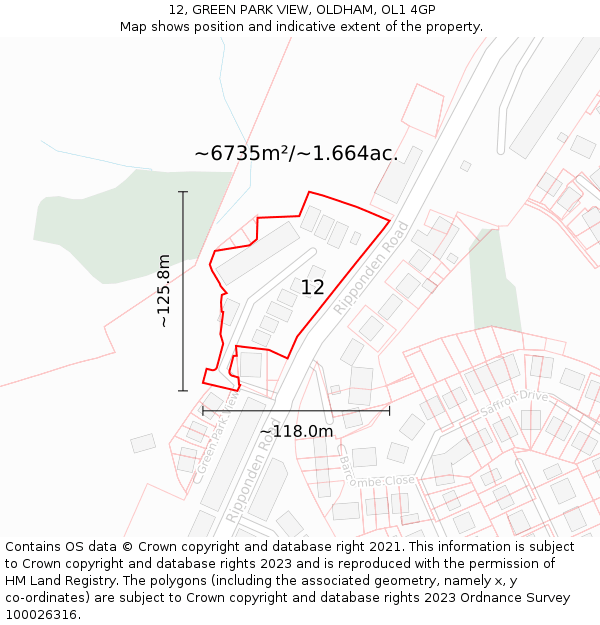 12, GREEN PARK VIEW, OLDHAM, OL1 4GP: Plot and title map